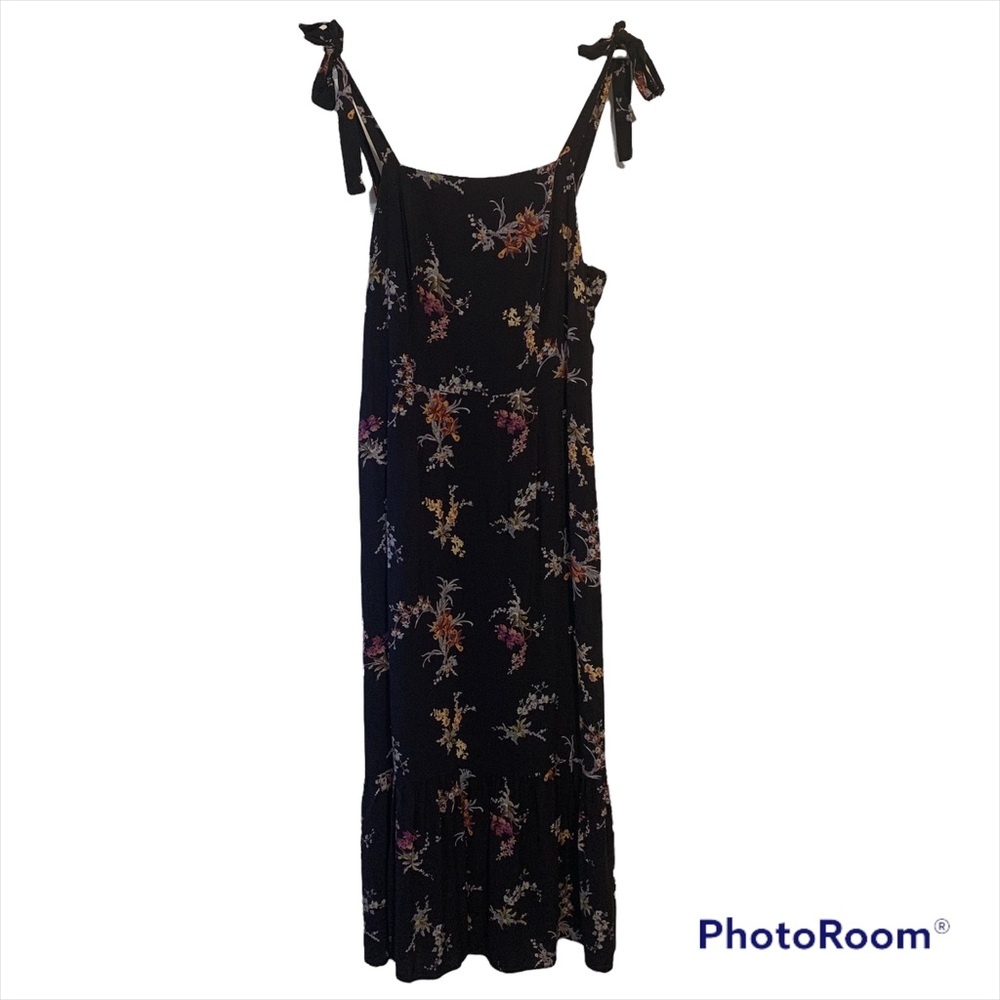 Paige Tolucah midi dress M tie sleeves ruched bodice ruffle skirt floral soft